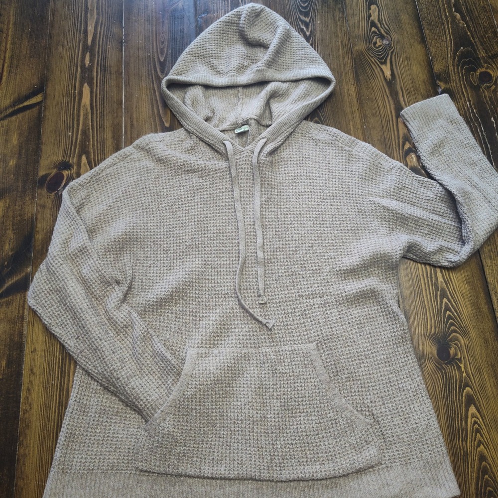 Aerie Womens Waffle Knit Hoodie Sweater Beige Tan XXS